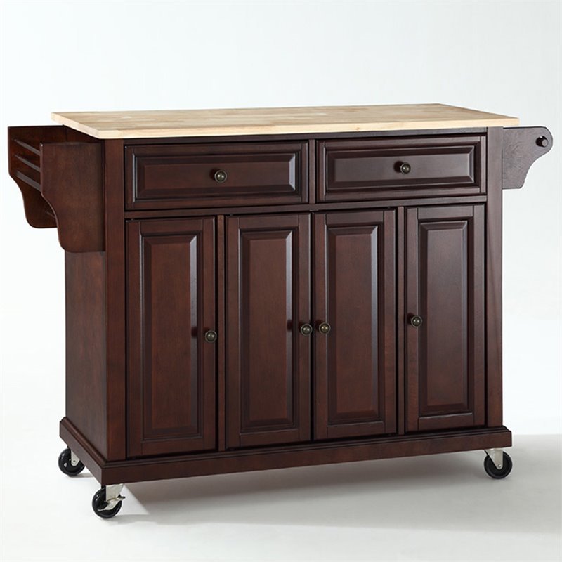 Bowery Hill Traditional Wood Kitchen Cart in Mahogany/Natural