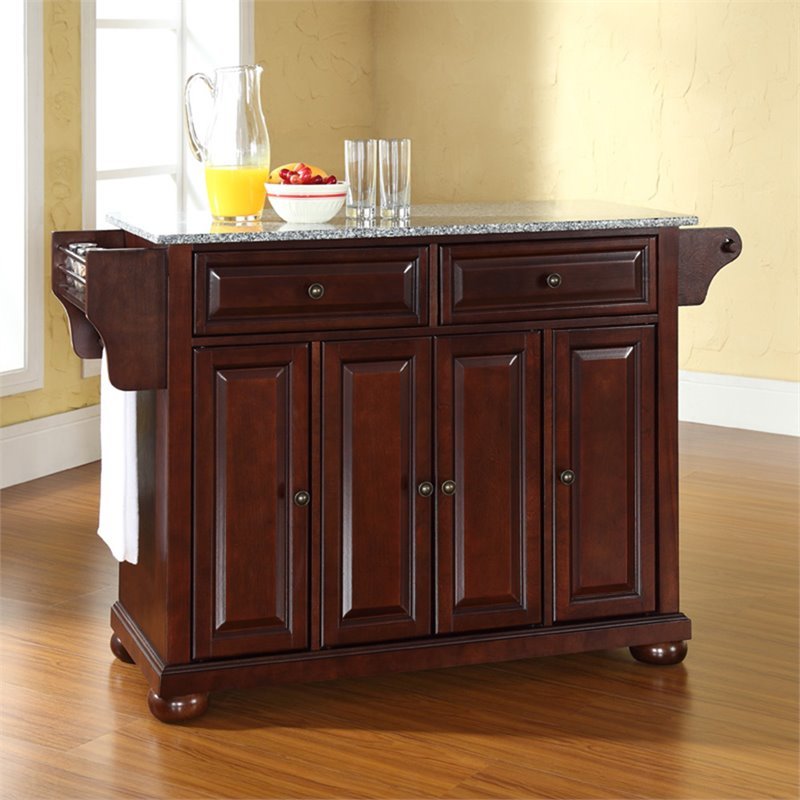 Bowery Hill Traditional Wood Kitchen Island with Granite Top in Mahogany
