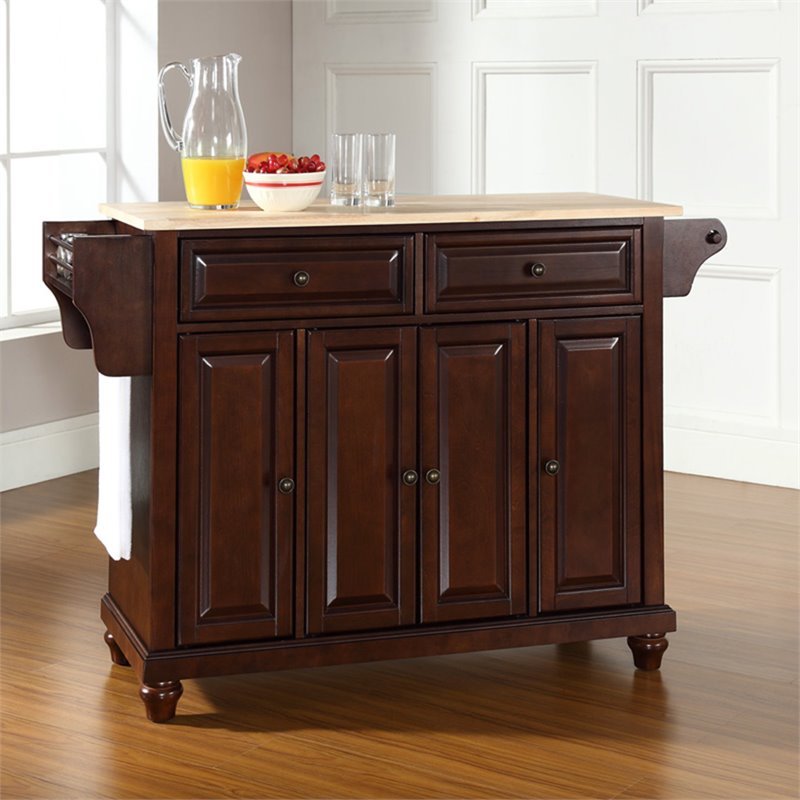 Bowery Hill Traditional Wood Kitchen Island in Mahogany/Natural
