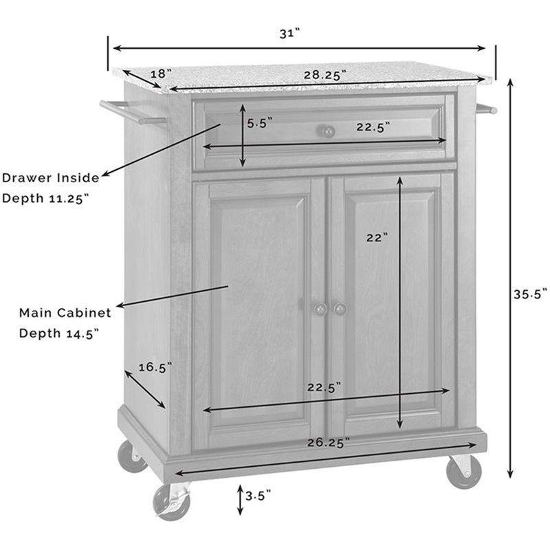 Bowery Hill Traditional Wood Kitchen Cart with Granite Top in Mahogany/Gray