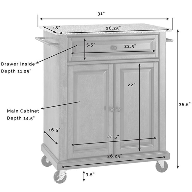 Bowery Hill Traditional Wood Kitchen Cart with Granite Top in White/Gray