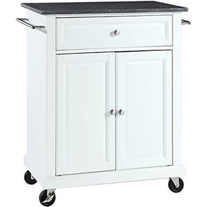 Bowery Hill Traditional Wood Kitchen Cart with Granite Top in White/Black