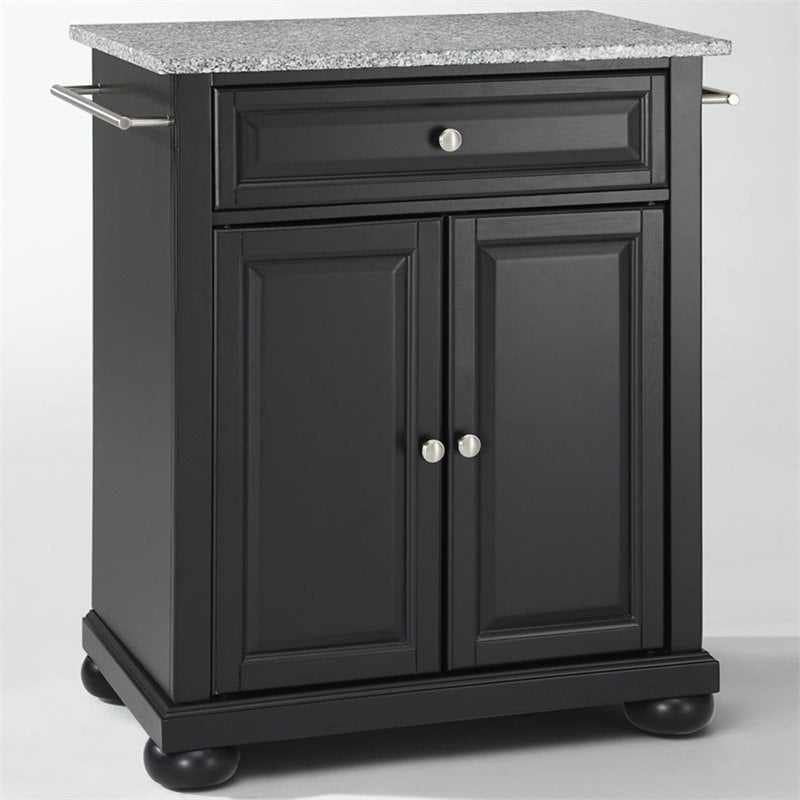 Bowery Hill Solid Granite Top Kitchen Island in Black