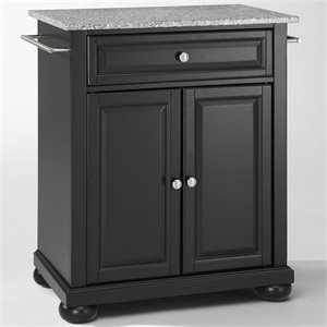 Bowery Hill Solid Granite Top Kitchen Island in Black