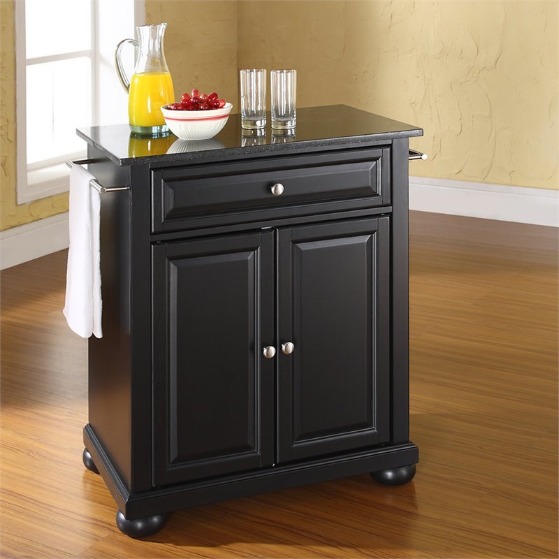 Bowery Hill Solid Black Granite Top Kitchen Island