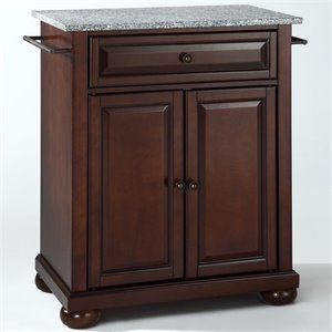 Bowery Hill Solid Granite Top Kitchen Island in Mahogany