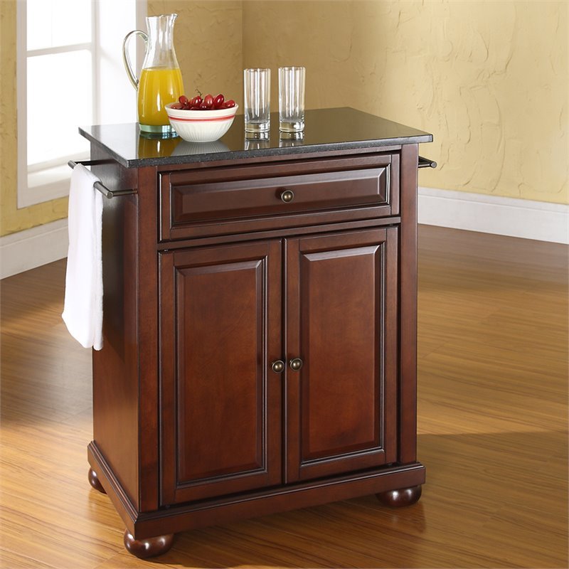Bowery Hill Traditional Wood Kitchen Island with Granite Top in Mahogany