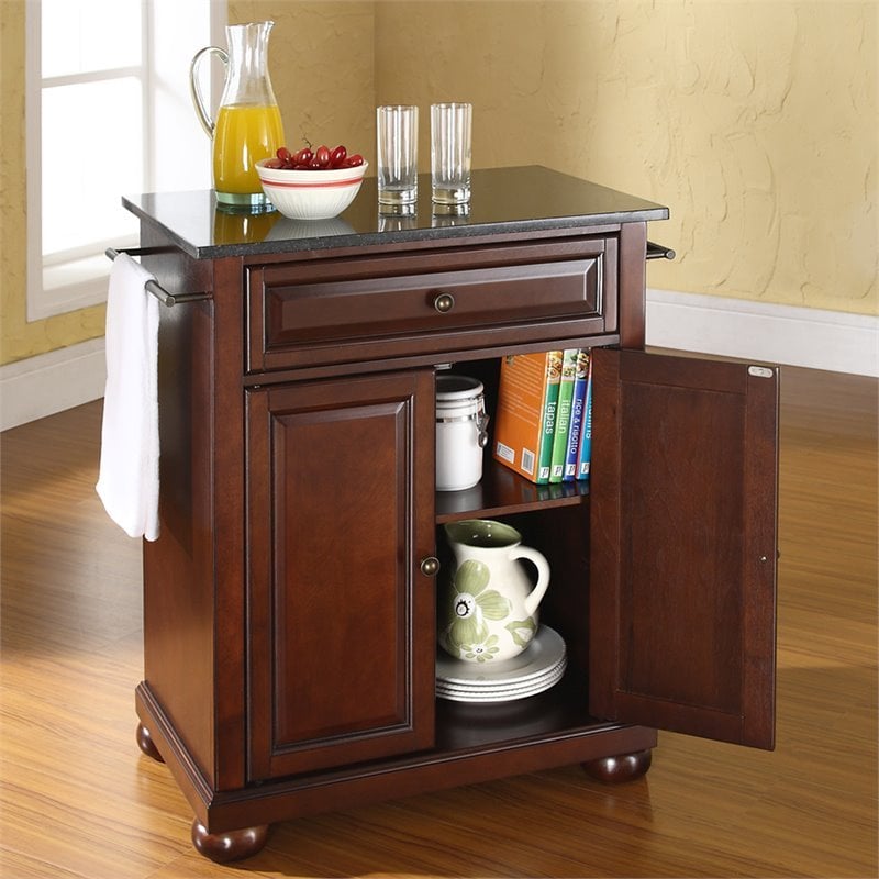 Bowery Hill Traditional Wood Kitchen Island with Granite Top in Mahogany