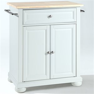 Bowery Hill Natural Wood Top Kitchen Island in White