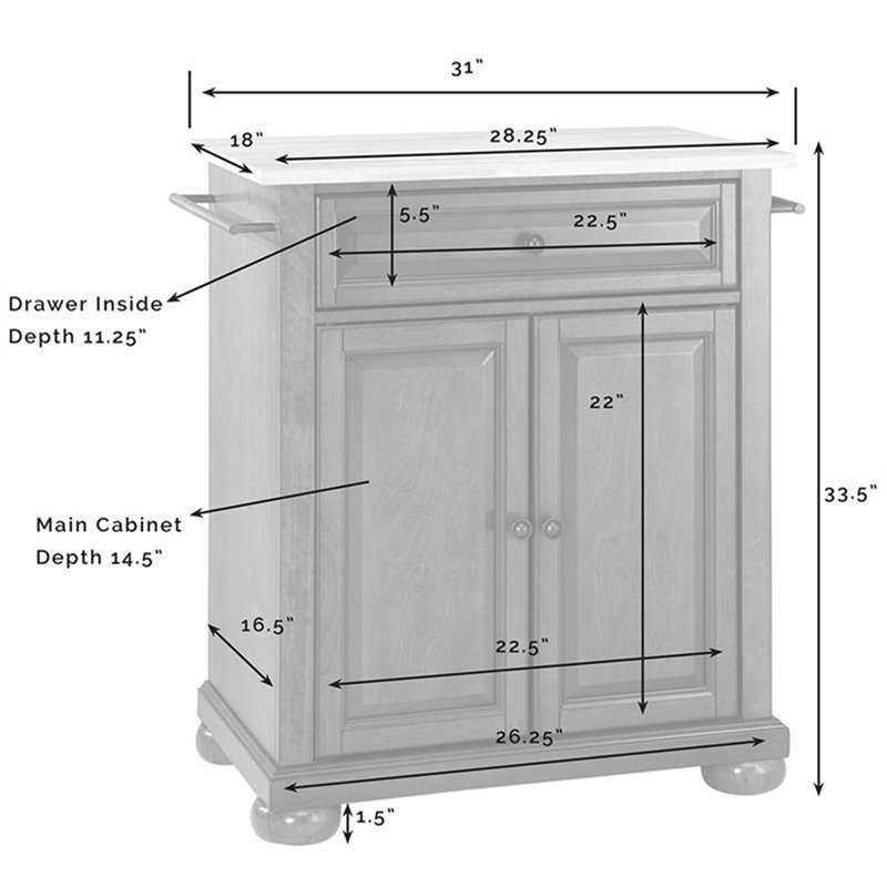 Bowery Hill Traditional Wood Kitchen Island with Granite Top in White