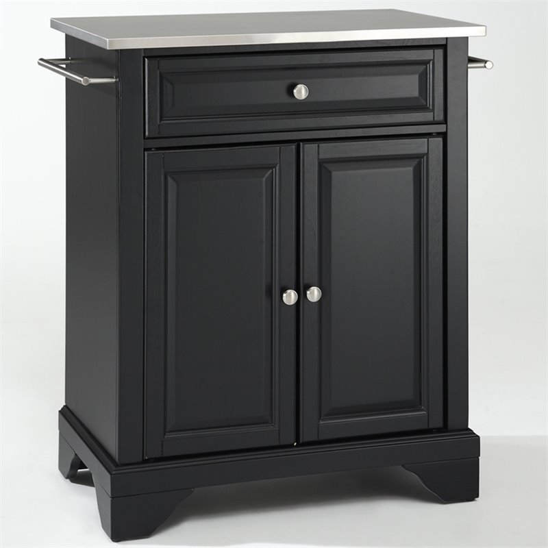 Bowery Hill Stainless Steel Top Kitchen Island in Black