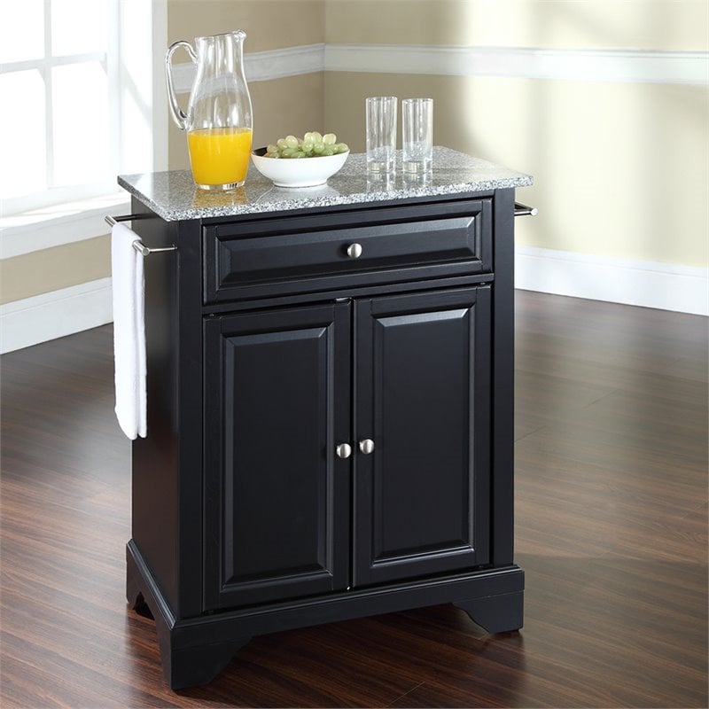 Bowery Hill Solid Granite Top Kitchen Island in Black