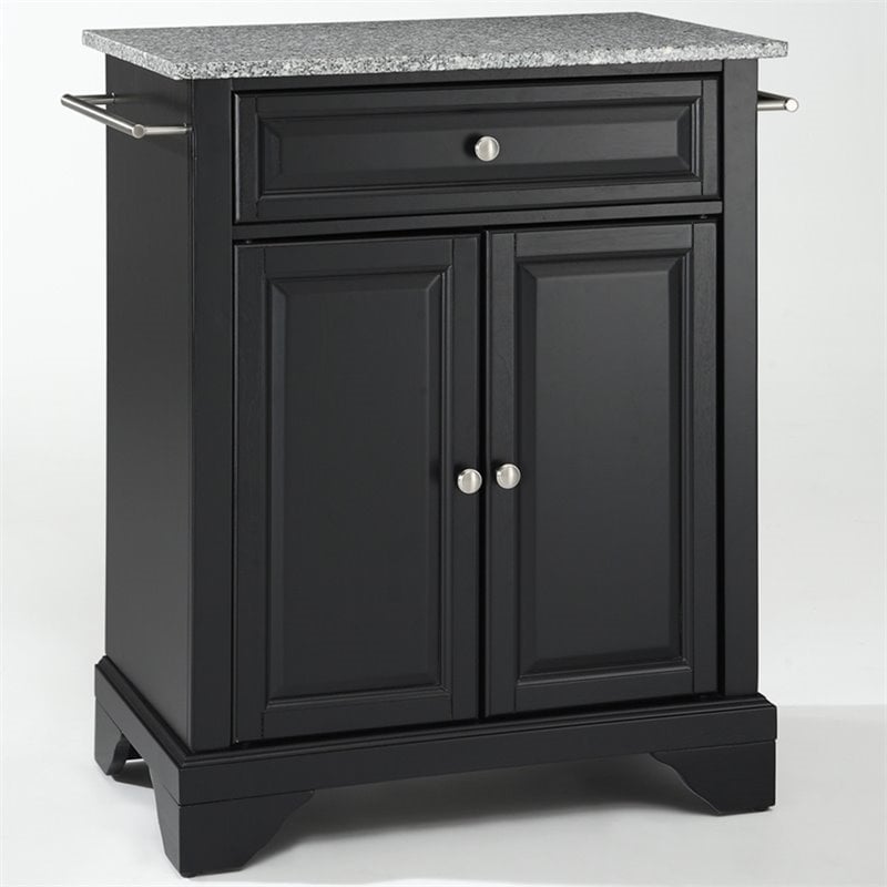 Bowery Hill Solid Granite Top Kitchen Island in Black