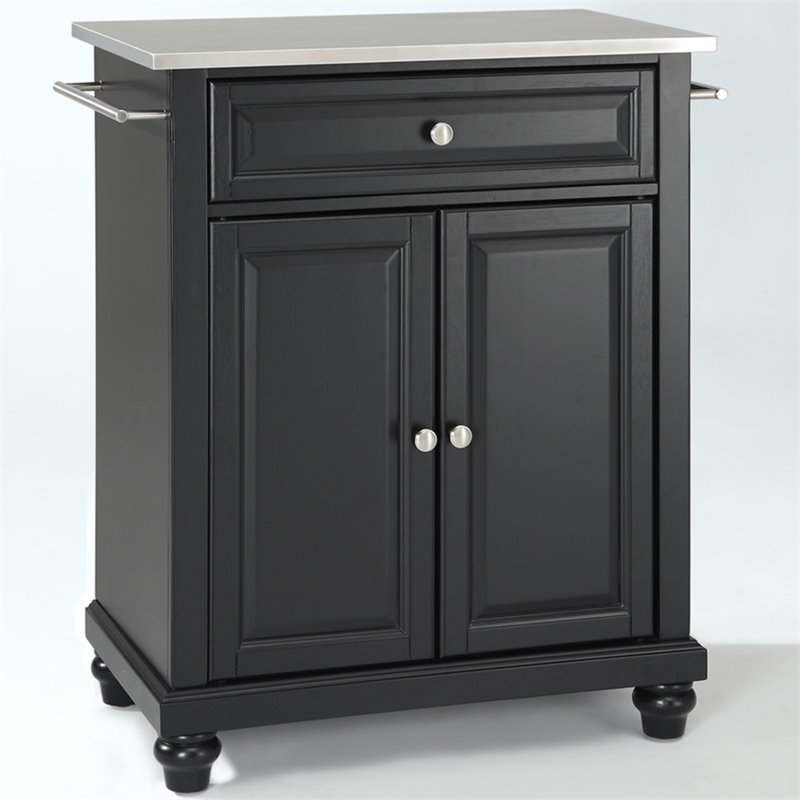 Bowery Hill Stainless Steel Top Kitchen Island in Black