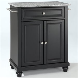 Bowery Hill Solid Granite Top Kitchen Island in Black