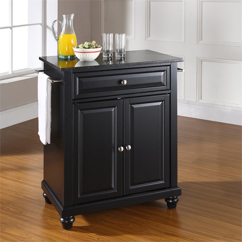 Bowery Hill Traditional Wood Kitchen Island with Granite Top in Black