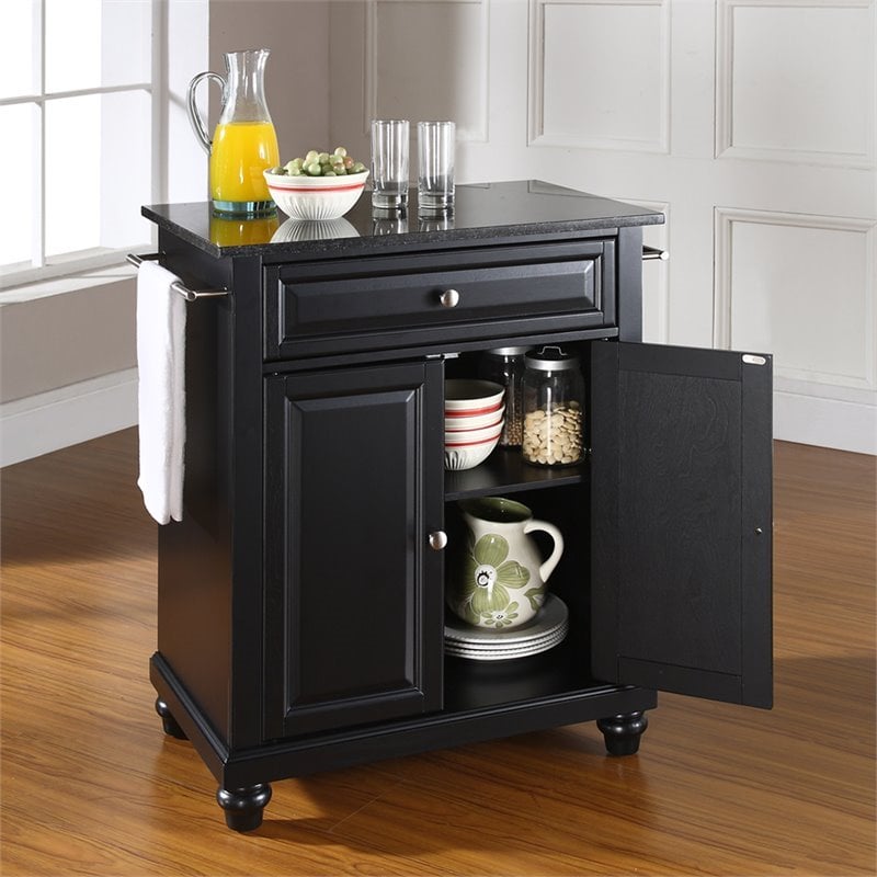 Bowery Hill Traditional Wood Kitchen Island with Granite Top in Black