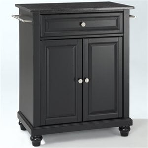 Bowery Hill Traditional Wood Kitchen Island with Granite Top in Black