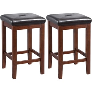 Bowery Hill 24.25&quot Solid Rubberwood Square Counter Stool in Mahogany (Set of 2)