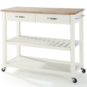 Bowery Hill 2-Drawer Wood Kitchen Cart Island in White/Natural