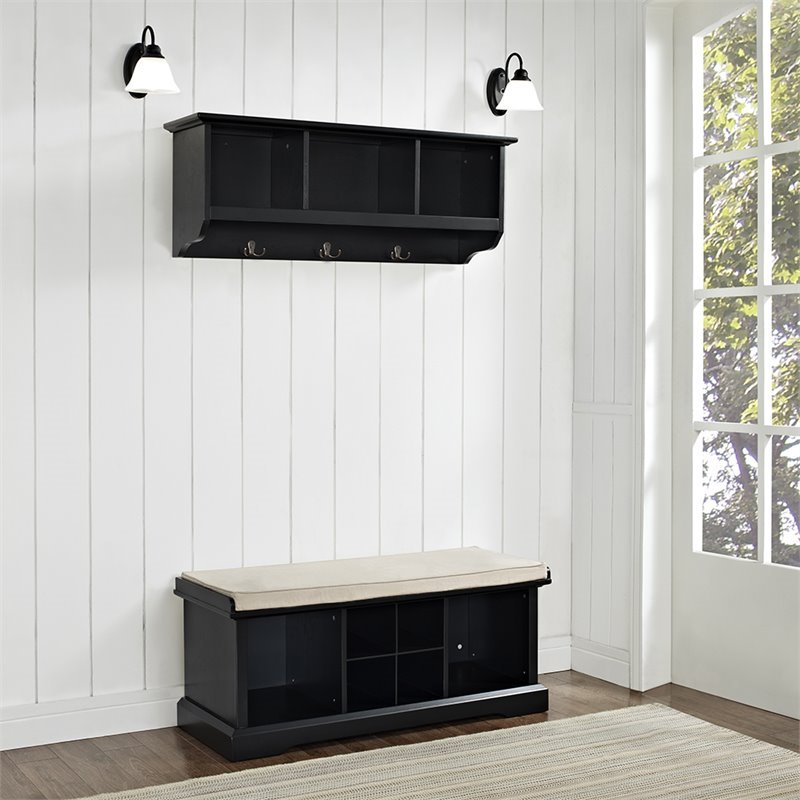 Bowery Hill 2 Piece Entryway Bench And Shelf Set In Black Bh 468537 - Entryway Wall Shelf And Bench