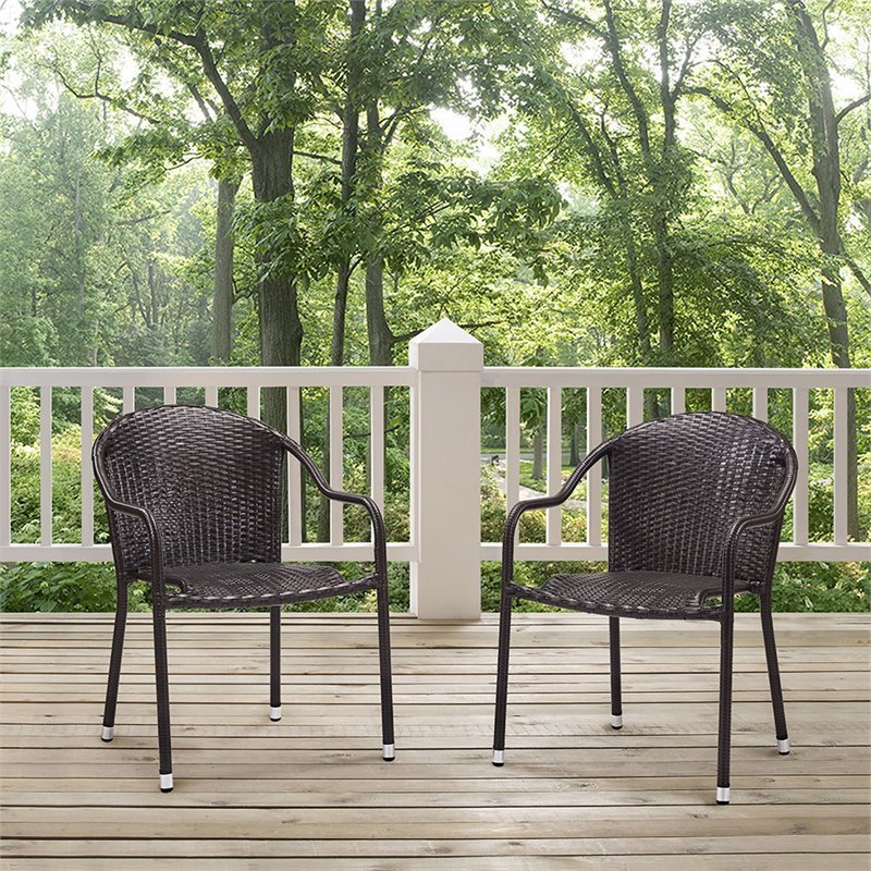 Bowery Hill Wicker Patio Chair in Brown (Set of 2)