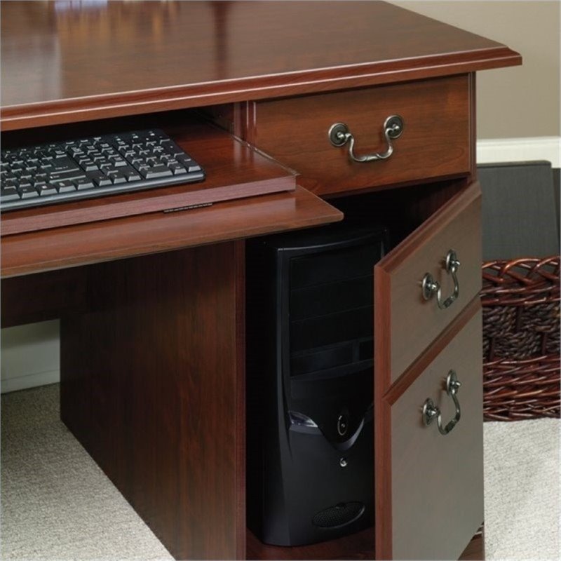Bowery Hill Traditional Engineered Wood 6-Drawer Computer Desk in Classic Cherry