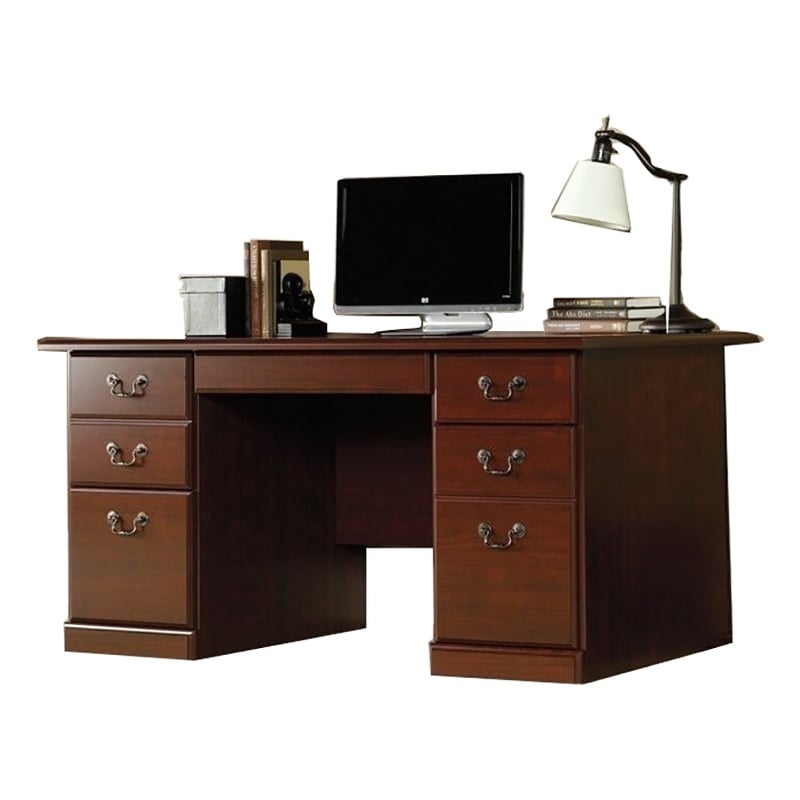 Bowery Hill Traditional Engineered Wood 6-Drawer Computer Desk in Classic Cherry