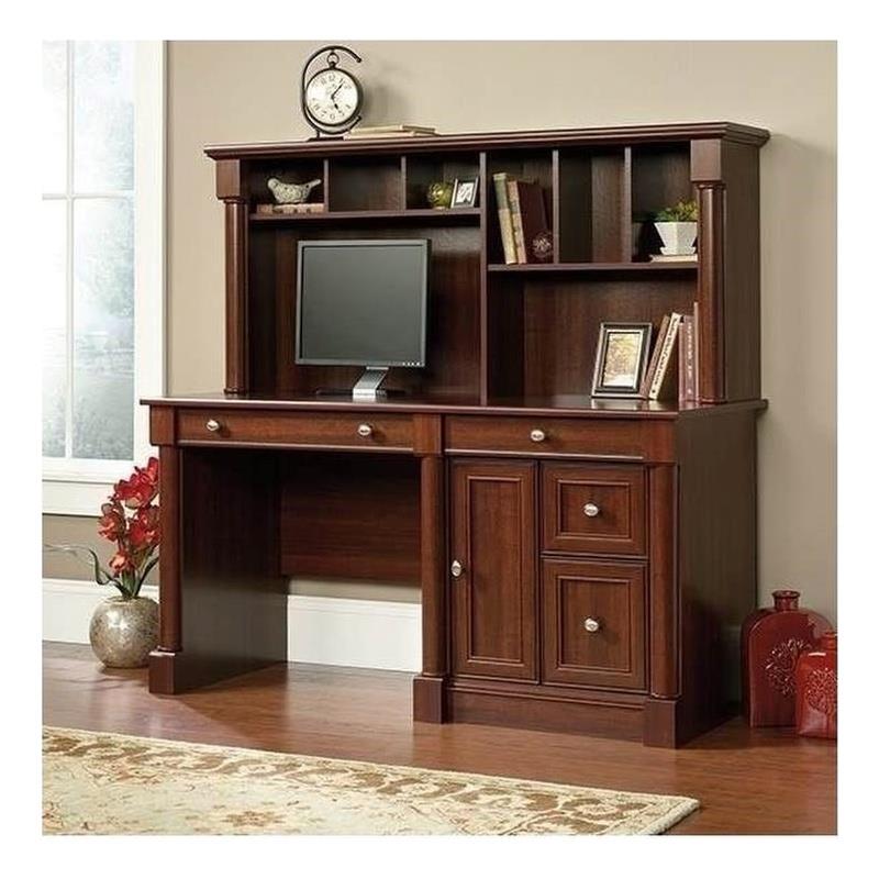 Bowery Hill Contemporary Wood Computer Desk with Hutch in Cherry