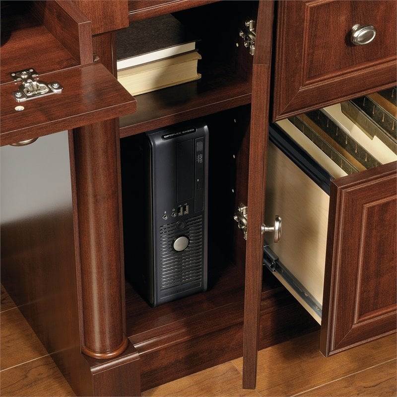 Bowery Hill Contemporary Wood Computer Desk with Hutch in Cherry