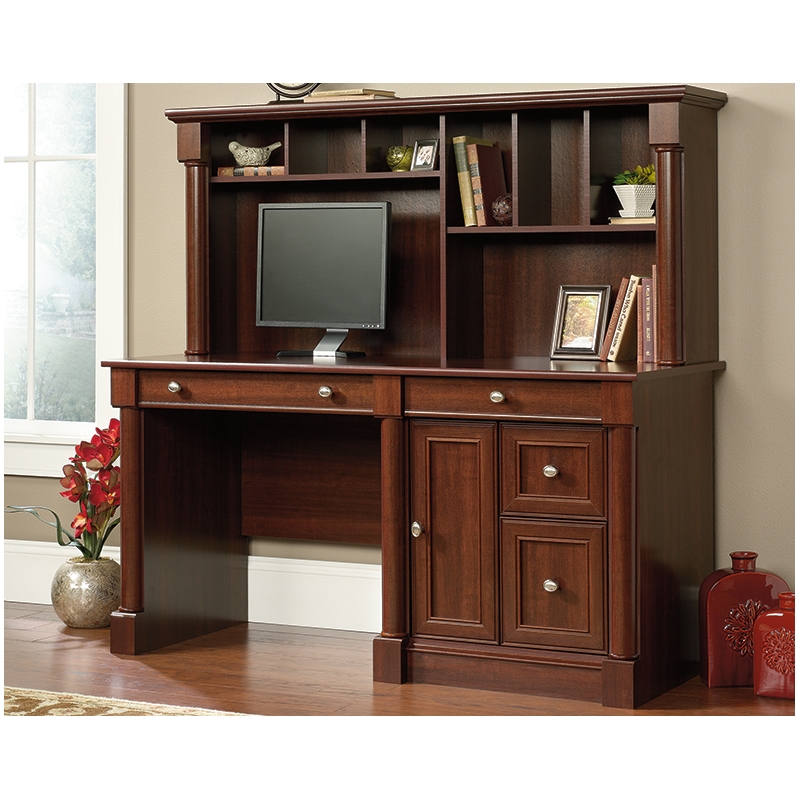 Bowery Hill Contemporary Wood Computer Desk with Hutch in Cherry