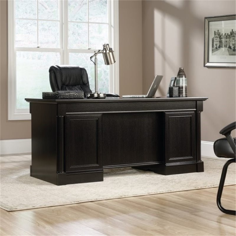 Bowery Hill Wood/Metal Home Office Rectangular Writing Desk in Dark  Oak/Black