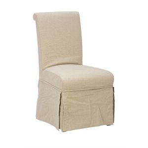 Bowery Hill Slipcover Skirted Parson Dining Chair in Pine (Set of 2)
