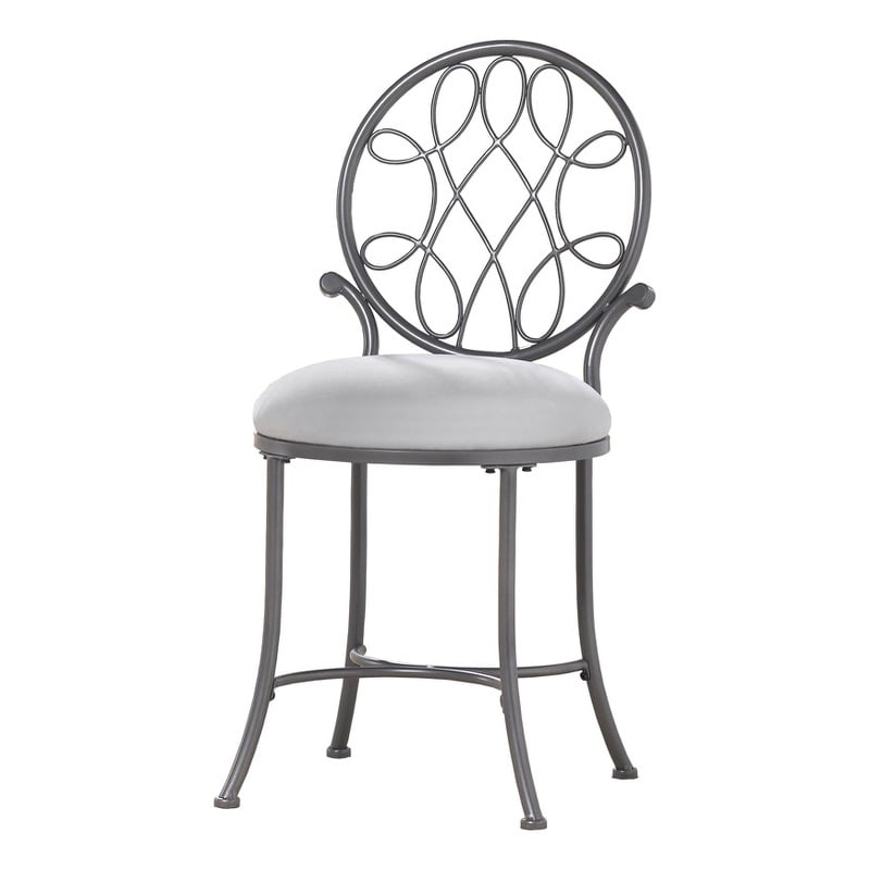 Bowery Hill 19'' Traditional Metal/Fabric Vanity Stool in Gray