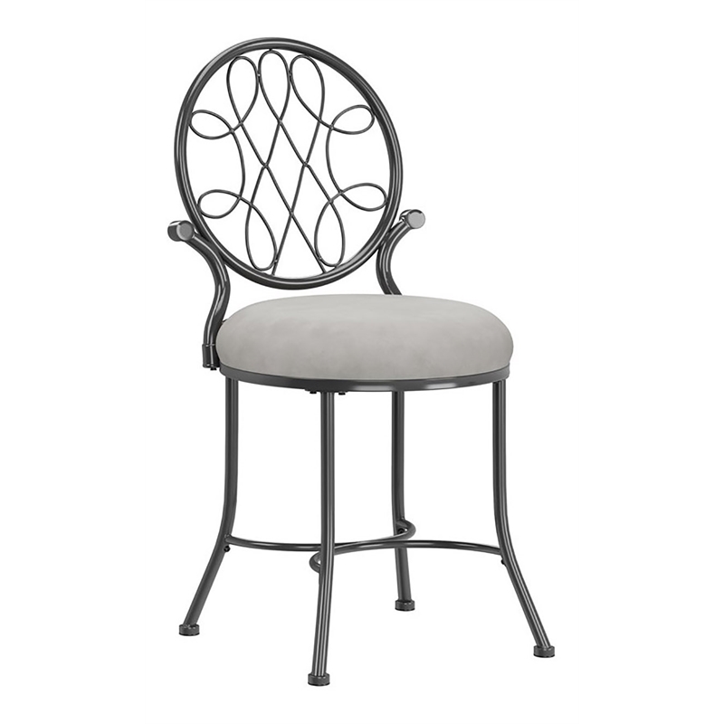 Bowery Hill 19'' Traditional Metal/Fabric Vanity Stool in Gray