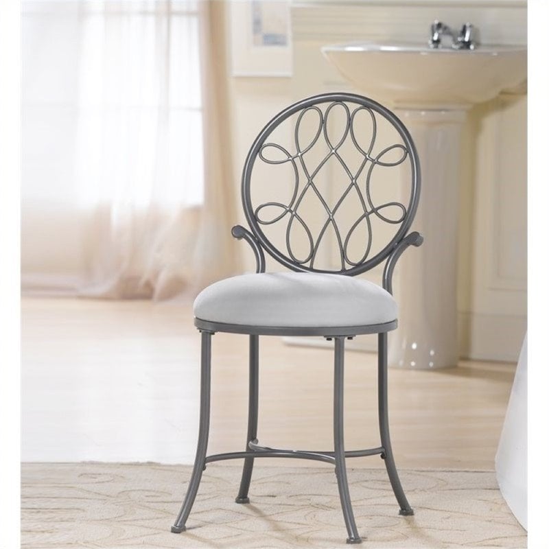 Bowery Hill 19'' Traditional Metal/Fabric Vanity Stool in Gray