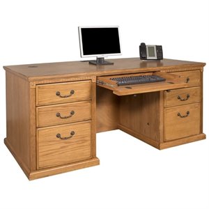 bowery hill double pedestal executive desk in distressed wheat