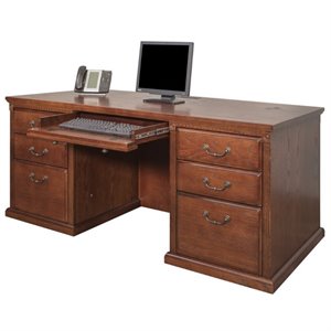 bowery hill double pedestal executive desk in distressed burnish