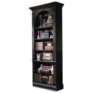 bowery hill traditional 6 shelf bookcase in black with gold accents