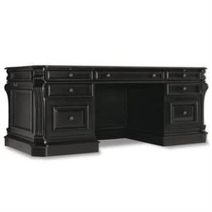 bowery hill leather top executive desk in black and brown