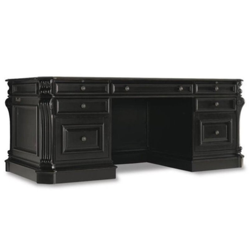 Bowery Hill Executive Desk in Black with Reddish Brown Rub Though