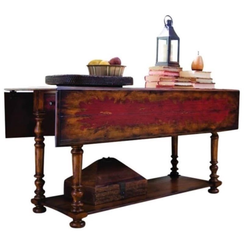 Bowery Hill Hardwood Living Room Drop Leaf Console Dining Table In Red Birch Bh 367980