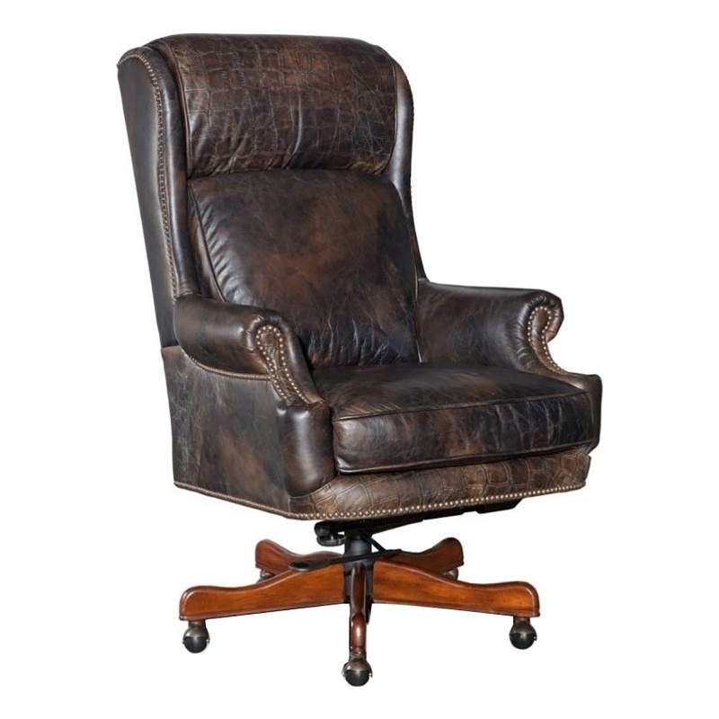 Bowery Hill Leather Executive Office Chair in Old Saddle Fudge with Croc Accents