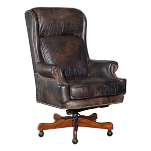 bowery hill leather executive office chair in old saddle fudge with croc accents