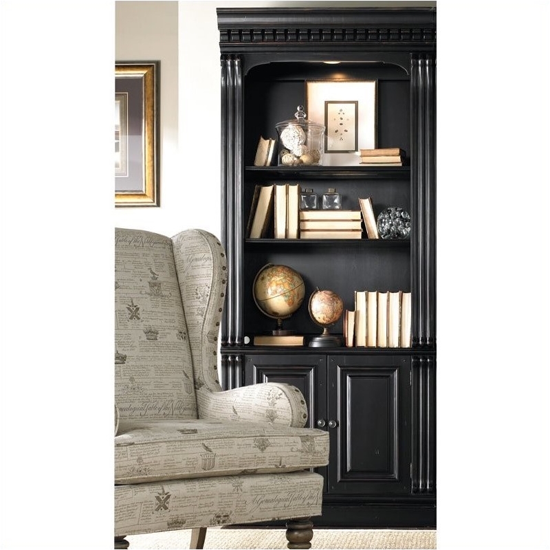 Bowery Hill 3-Shelf Transitional Wood Bookcase with 2 Doors in Black