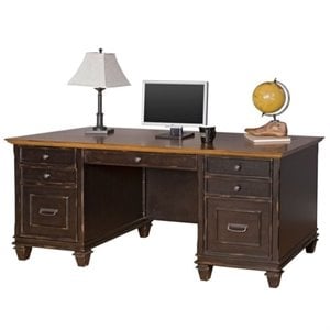Bowery Hill Traditional Wood Double Pedestal Office Desk in Black