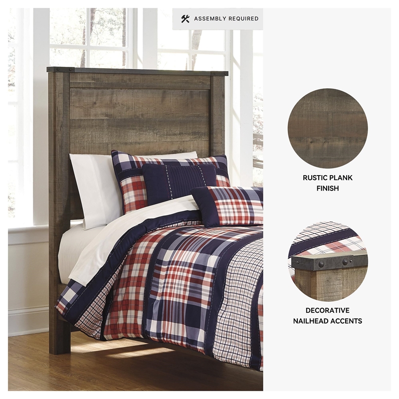 Bowery Hill Engineered Wood Twin Panel Headboard in Rustic Brown