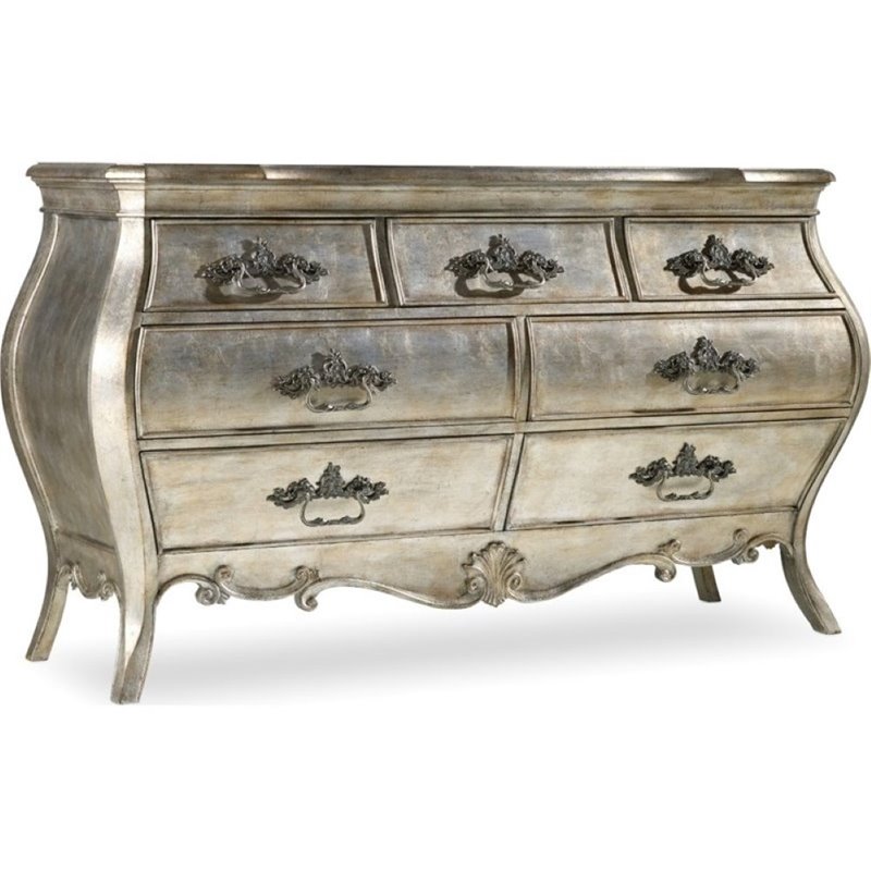 Bowery Hill 7 Drawer Bombe Dresser In Silver Bh 1539910