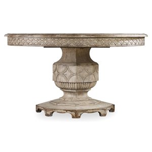 Bowery Hill Wood Distressed Vintage White Dining Table Round Extendable 54&quot Unassembled