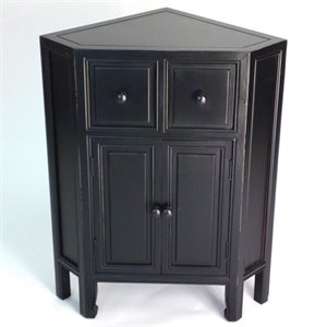 bowery hill corner accent cabinet in distressed antique black